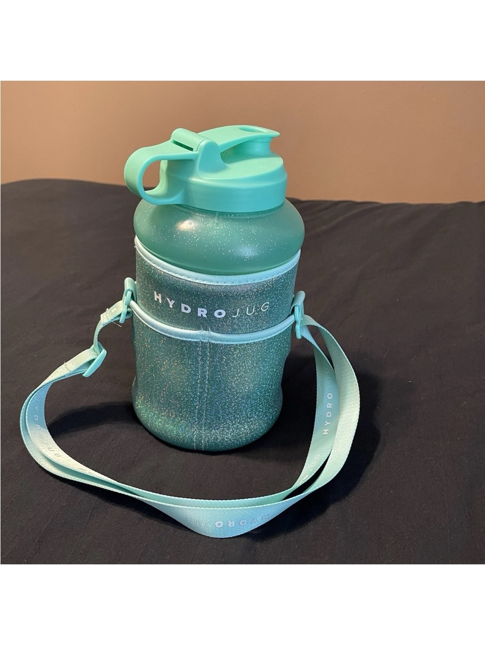 HydroJug 73 oz Water Bottle Mint Teal w/ Glitter Sleeve & Strap